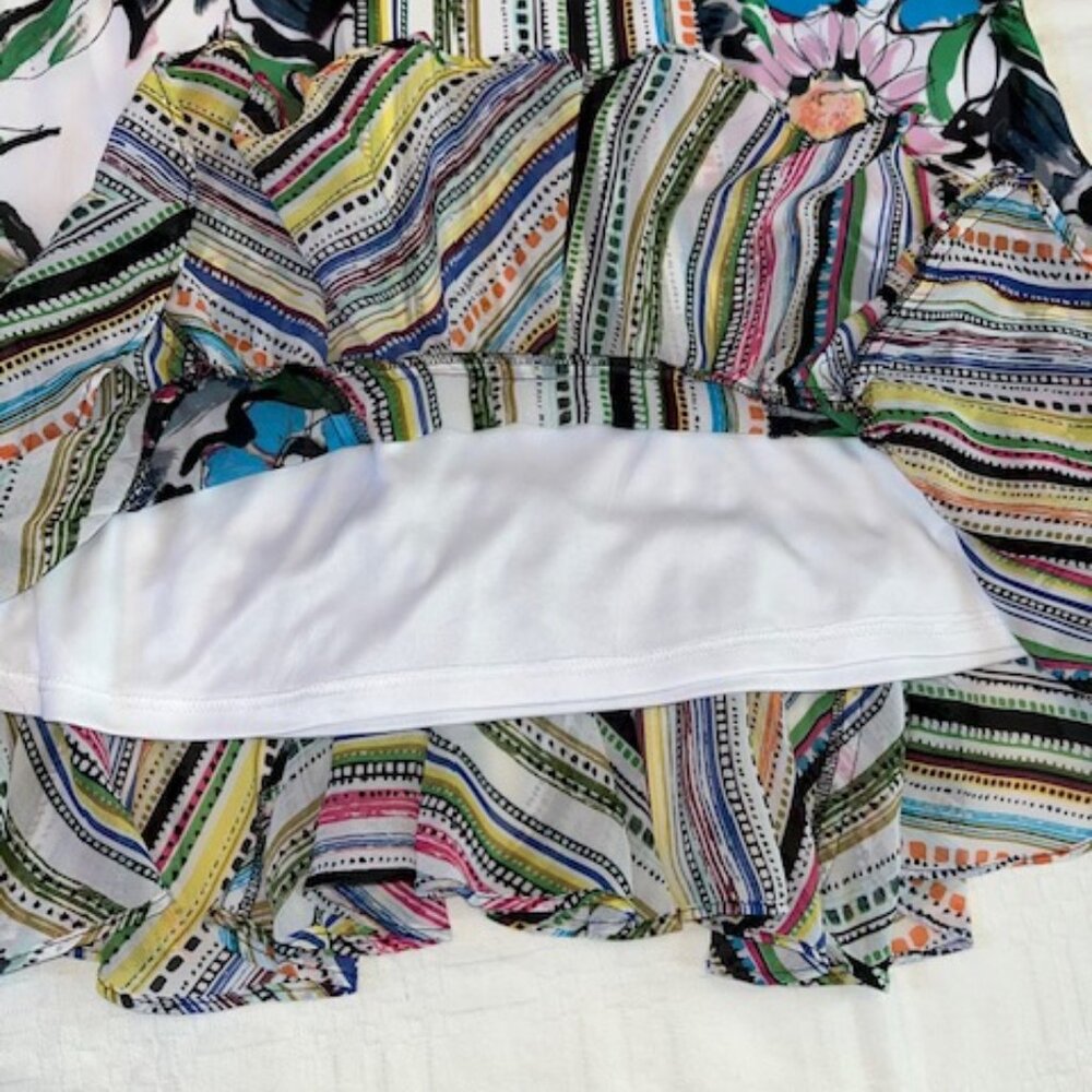 MELISSA PAIGE | Floral & Stripe Ruffled Skirt Petite Medium Elastic Waist-EUC - Picture 10 of 10